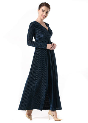 V-Neck Velvet Evening Dress