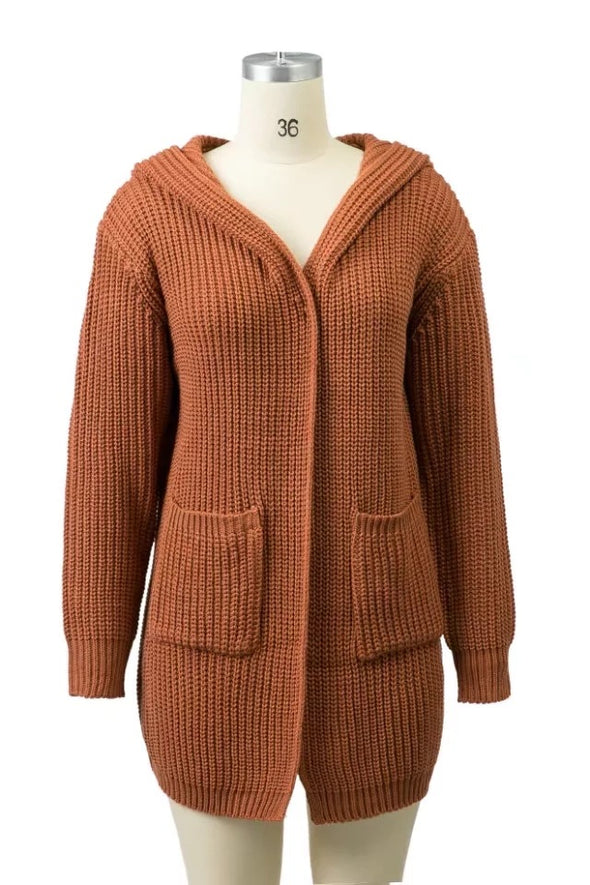 Back Cross Bandage Hooded Knitting Cardigan