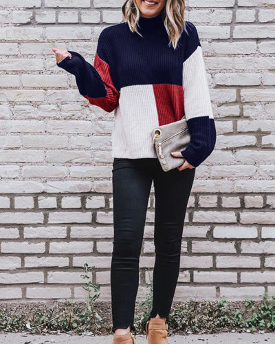 Casual Colorblock Long-Sleeved Sweater