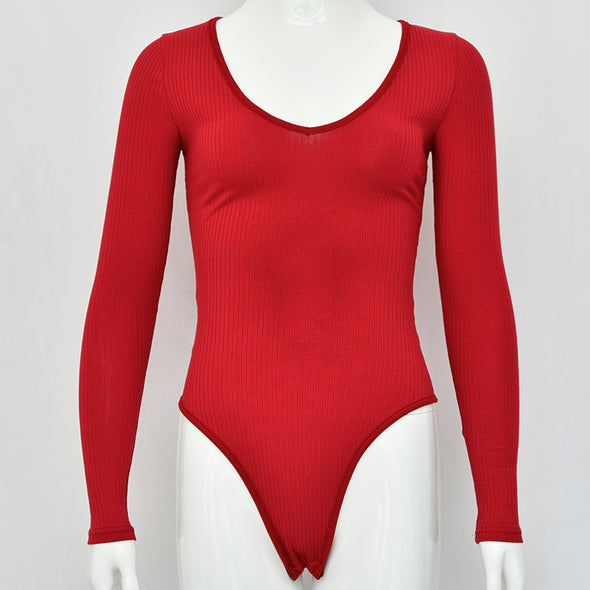 New V-neck Long Sleeve Pitted Bodysuit