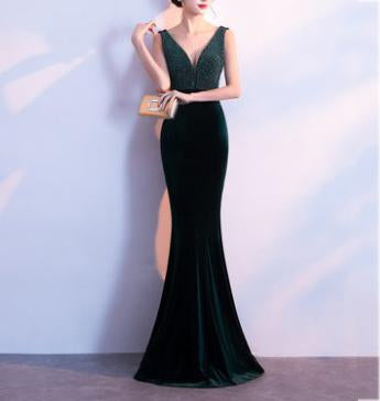 Elegant Fishtail V Collar Sexy Evening Dress