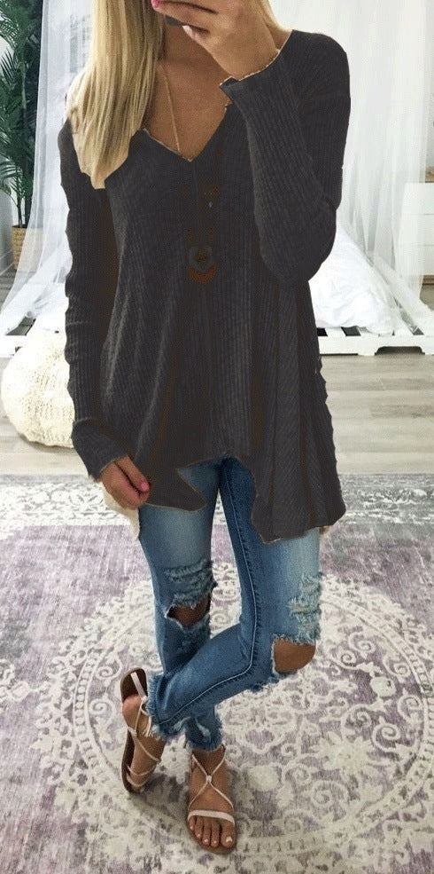 Loose Long Sleeve V-Neck Sweater