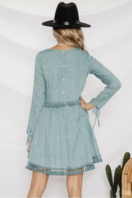 New fashion cotton Tassel long sleeve dress