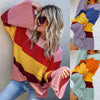 Three-Color Stitching Long Sleeve Loose Sweater