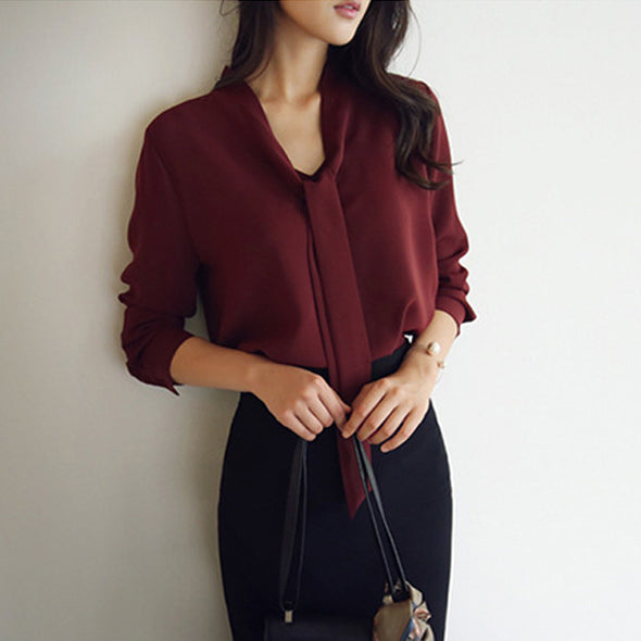 Women's Solid Color Long-Sleeved Shirt