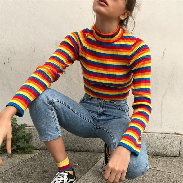 Long Sleeve Striped Turtleneck Sweater