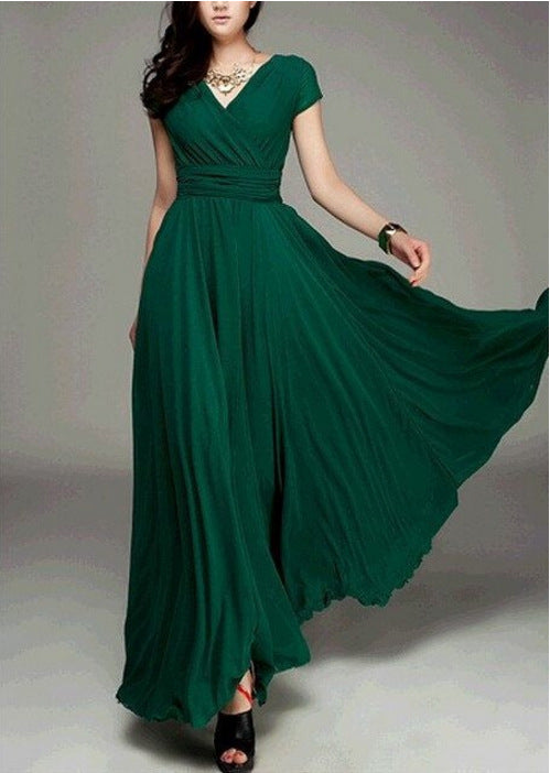 Women's Sexy V-neck Short-Sleeved Evening Dress