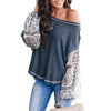 Printed Lantern Sleeve Paneled Knit Sweater