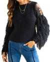 Fringed Plush Embroidered Lace Sweater