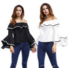 Women's off-the-shoulder collar trumpet sleeve T-shirt