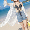 Women's Hundreds Of Lace Embroidery Medium And Long Suntan Cardigan