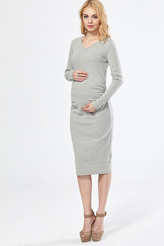 Fashion solid mid-length dress for pregnant women