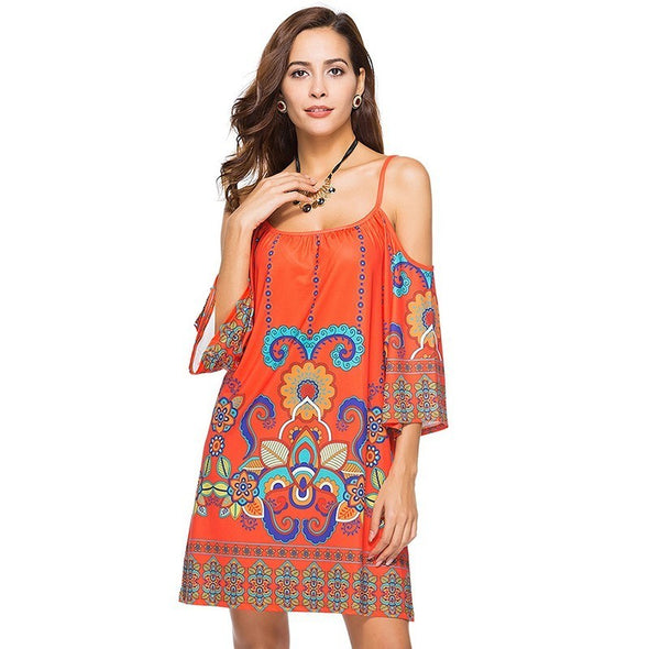 Sexy Summer Floral Print Women Casual Backless Dresses