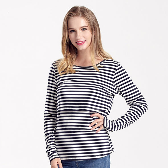 Maternity T-shirt  Striped Long Sleeve For Elegant Women