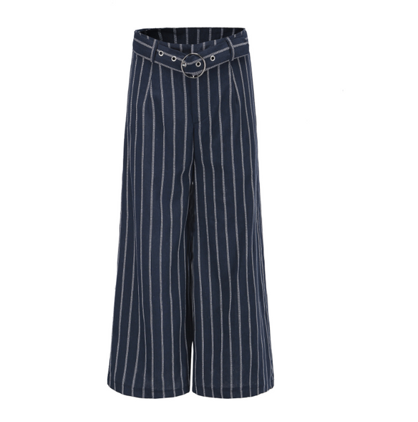 Women casual loose blue striped wide leg pants