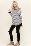 Women's striped round neck slim cuffs tie long shirt