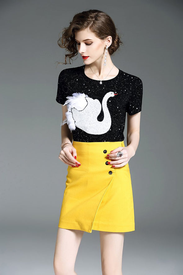 Animal Print Sequins Rhinestone Short Sleeve T-shirts