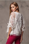 Chiffon Lantern Sleeve Embroidery Lace Blouses