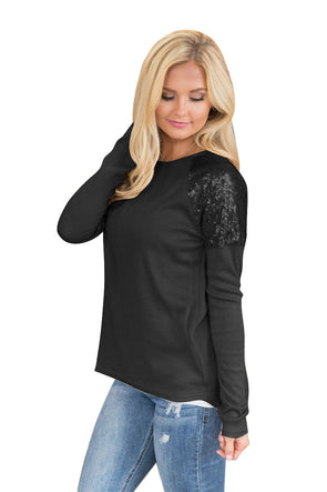 New O-neck sequined long sleeve T-shirt