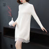 Women's loose solid long-sleeved stitching lace knit dress