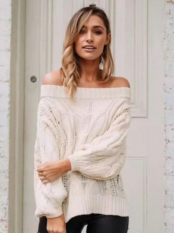 Knitting Loose Solid Color Off-the-shoulder Sweater Tops