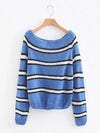 Knitting Striped Puff Sleeve Sweater Tops