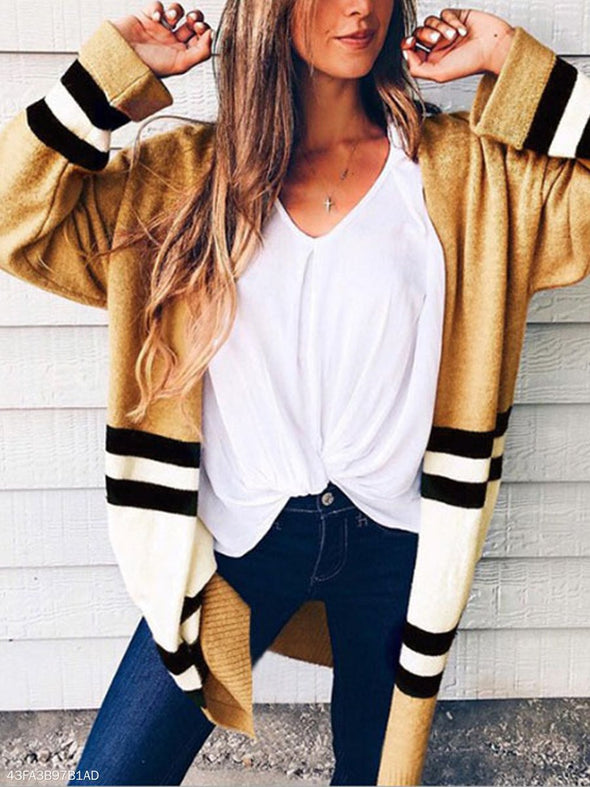 Polyester Casual  Autumn  Striped Cardigans