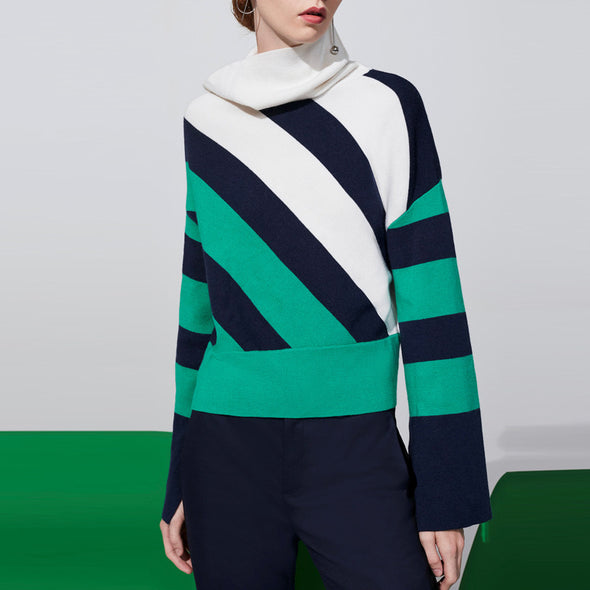 Colorblock Striped Turtleneck Sweater