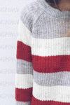 Crew  Neck  Striped  Casual Sweaters