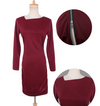 Oblique Collar Pure Color Long Sleeve Package Hip Bodycon Dress