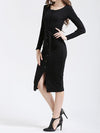 Women's New Round Neck Single-Breasted Solid Color Lace Knit Dress