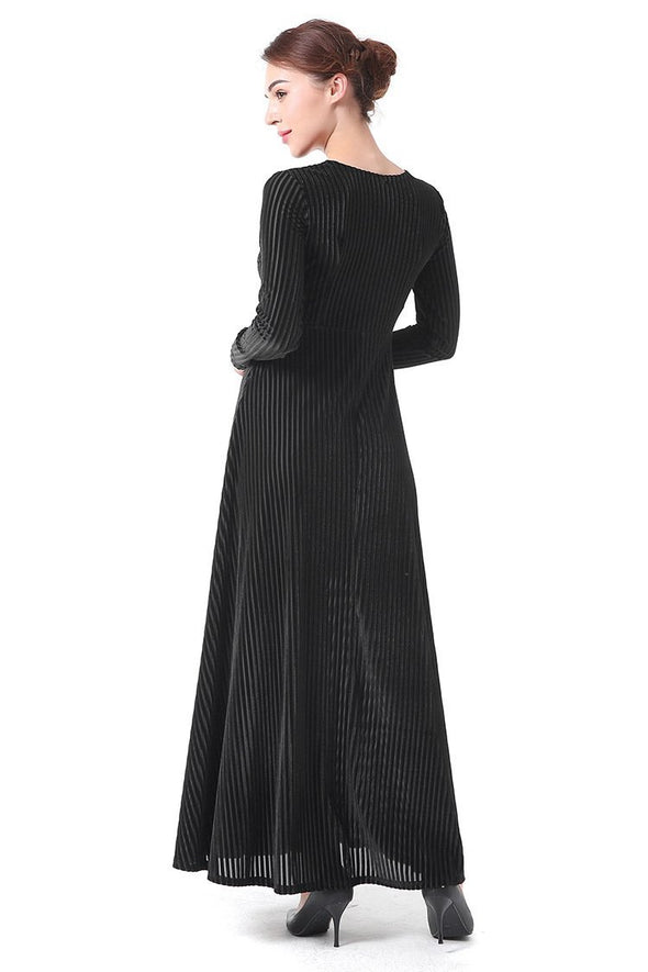 V-Neck Velvet Evening Dress