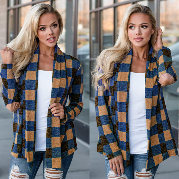 Fashion Women Stripe Check Cardigan Outerwear