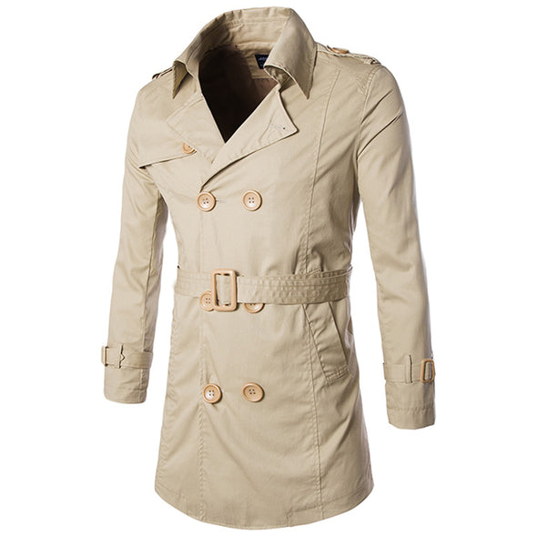 New Men's Cotton Double-breasted Trench Coat