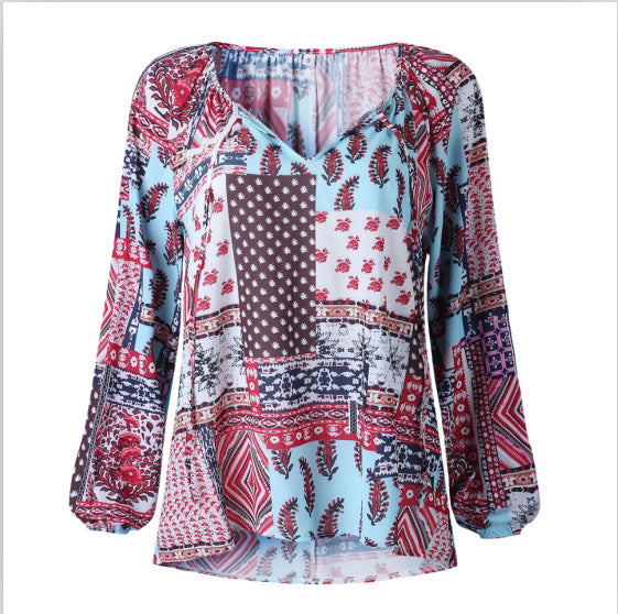 Women's Print V-neck Long Sleeve Shirt