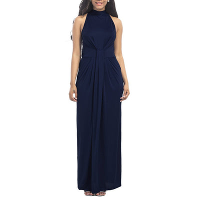 Band Collar Ruched Plain Evening Dress