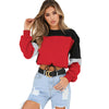 Fashion O-Neck Color Stitching Bandage Cotton Sweatshirt