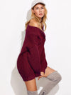 Off Shoulder V-neck Solid Color Sweater Tops