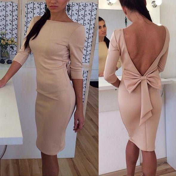 Fashion Bow V-Shaped Bodycon Dress