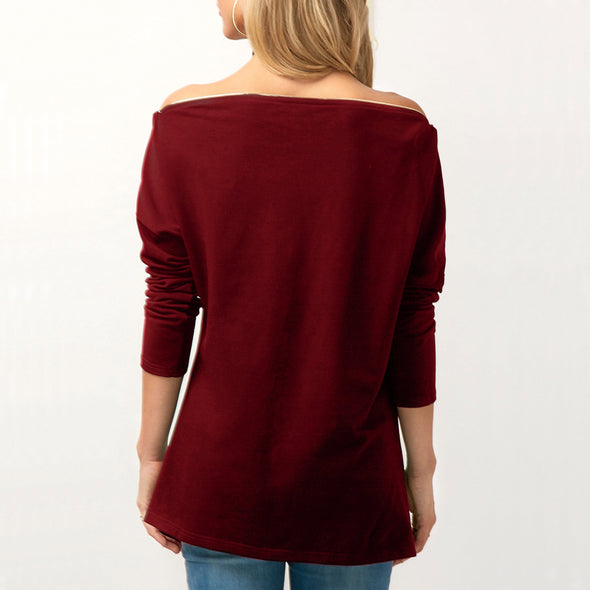 Zipper Off Shoulder  Split Long Sleeve Sweatshirt