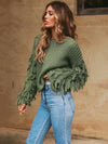 Round-neck Long Sleeves Tasseles Sweater Tops