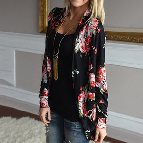 Flower Printed Open Front Cardigan