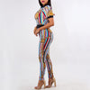 Sexy Golden Chain Print Color Striped Jumpsuit