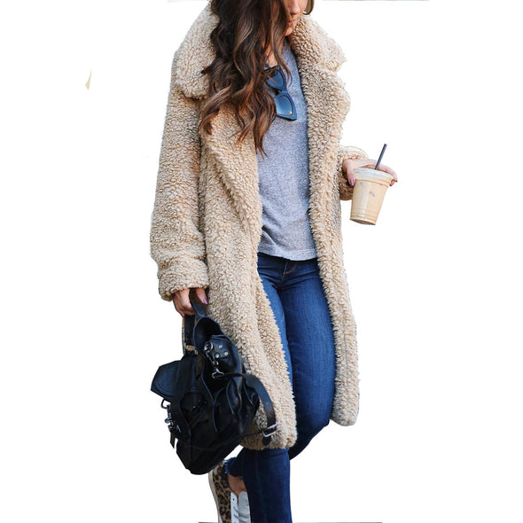 Long Sleeve Lapel Women's Plush Coat