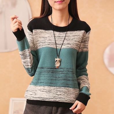 New Loose Colorblock Long-Sleeved Sweater