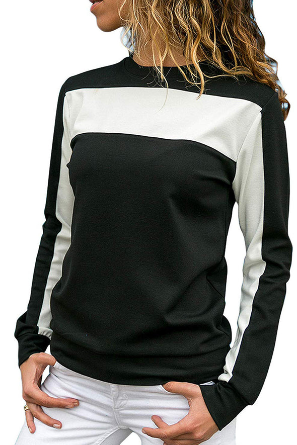 Loose Long-Sleeved O-Neck Colorblock Sweatshirt