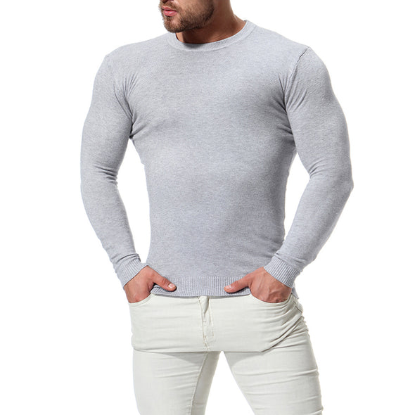 New Men's O-neck Long Sleeve Solid Color Slim Sweater