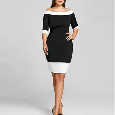 Off Shoulder  Color Block Plus Size Bodycon Dresses