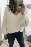 Fashion Plain Long Sleeve V-Neck Sweater