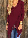 Asymmetric Hem Tassel  Plain Cardigans